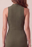 Olive High Neck Mermaid High Low Tulle Midi Formal Dress