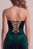 One Shoulder Dark Green Bodycon Velvet Ruched Short Cocktail Dress