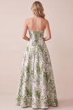 Sage Green A-Line Corset Strapless Printed Maxi Formal Dress