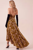 Mustard Gold A-Line V-Neck Velvet Strapless High-Low Formal Dress