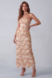 Khaki Sheath Sequins Appliques Strapless Maxi Formal Dress