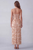 Khaki Sheath Sequins Appliques Strapless Maxi Formal Dress