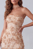 Khaki Sheath Sequins Appliques Strapless Maxi Formal Dress