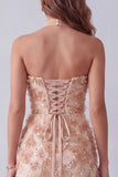 Khaki Sheath Sequins Appliques Strapless Maxi Formal Dress