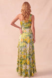 Yellow Sheath Printed One Shoulder High-Low Formal Dress with Ruffles