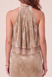 Champagne Sheath High Neck Ruffled Velvet Maxi Formal Dress