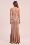 Khaki Mermaid Strapless Sequins Velvet Long Formal Dress with Appliques