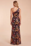 Black Sheath One Shoulder Embroidery Sequins Long Formal Dress with Slit