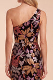 Black Sheath One Shoulder Embroidery Sequins Long Formal Dress with Slit