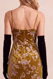 Mustard Gold Sheath Velvet Printed Spaghetti Straps Maxi Formal Dress