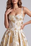 Champagne Corset Jacquard A-Line Thick Straps Maxi Formal Dress