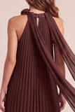 Chocolates A-Line Halter Pleated Chiffon Maxi Formal Dress with 3D Flower