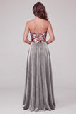 Grey A-Line Velvet Sequins Strapless Maxi Formal Dress with Lace Up Back