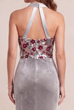 Grey Mermaid Velvet Halter Neck Sequins Long Formal Dress