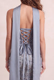Dusty Blue Mermaid Fringed Sweep Train Strapless Formal Dress