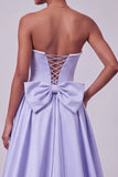 Lavender Corset Mermaid Satin Pearls Sequins Embroidery Strapless Prom Dress with Bow