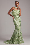 Green Mermaid Ruffled Strapless Long Prom Dress with Sequins