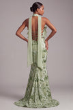 Green Mermaid Ruffled Strapless Long Prom Dress with Sequins