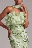 Green Mermaid Ruffled Strapless Long Prom Dress with Sequins
