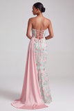Light Green Mermaid Sequins Embroidered Strapless Long Prom Dress with Draping