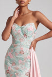 Light Green Mermaid Sequins Embroidered Strapless Long Prom Dress with Draping