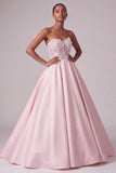 Blush Ball Gown Corset Satin Sheer Strapless Long Prom Dress with 3D Butterfly Appliques