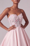 Blush Ball Gown Corset Satin Sheer Strapless Long Prom Dress with 3D Butterfly Appliques