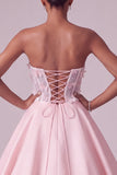 Blush Ball Gown Corset Satin Sheer Strapless Long Prom Dress with 3D Butterfly Appliques
