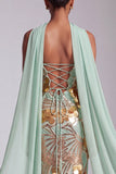 Strapless Gold Sheath Sequins Long Prom Dress with Chiffon Draping