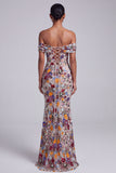 Light Grey Off the Shoulder Floral Mermaid Sequins Long Prom Dress