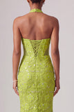 Halter Neck Green Mermaid Cut Out Sequins Embroidery Long Prom Dress with 3D Flowers
