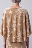 Velvet Champagne Bateau Neck Floral Printed Long Mother of the Bride Dress with Cape