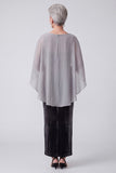 Black Embroidery Sequins Ruched Bateau Neck Velvet Mother of the Bride Dress with Chiffon Cape