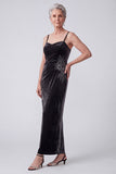 Black Embroidery Sequins Ruched Bateau Neck Velvet Mother of the Bride Dress with Chiffon Cape