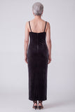 Black Embroidery Sequins Ruched Bateau Neck Velvet Mother of the Bride Dress with Chiffon Cape