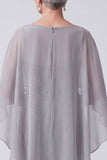 Black Embroidery Sequins Ruched Bateau Neck Velvet Mother of the Bride Dress with Chiffon Cape