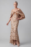 Off the Shoulder Champagne High Low Ruched Appliques Velvet Mother of the Bride Dress