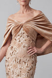 Off the Shoulder Champagne High Low Ruched Appliques Velvet Mother of the Bride Dress
