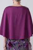 Fuchsia Sheath Satin Rhinestone Velvet Floral Midi Mother of the Bride Dress with Cape