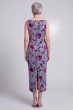Grey Floral Velvet Sheath Satin Rhinestone Bateau Neck Mother of the Bride Dress with Cape