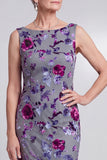 Grey Floral Velvet Sheath Satin Rhinestone Bateau Neck Mother of the Bride Dress with Cape