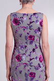 Grey Floral Velvet Sheath Satin Rhinestone Bateau Neck Mother of the Bride Dress with Cape