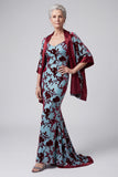 Lake Blue V-Neck Mermaid Velvet Long Mother of the Bride Dress with Cape