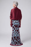 Lake Blue V-Neck Mermaid Velvet Long Mother of the Bride Dress with Cape