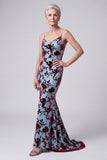 Lake Blue V-Neck Mermaid Velvet Long Mother of the Bride Dress with Cape