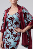 Lake Blue V-Neck Mermaid Velvet Long Mother of the Bride Dress with Cape