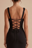Black Square Neck Ruched Sheath Maxi Wedding Guest Dress
