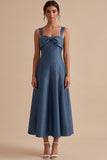 Twilight Square Neck A-Line Midi Wedding Guest Dress with Bow
