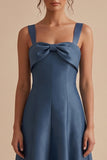 Twilight Square Neck A-Line Midi Wedding Guest Dress with Bow