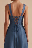 Twilight Square Neck A-Line Midi Wedding Guest Dress with Bow